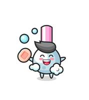 cotton bud character is bathing while holding soap vector