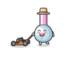 illustration of the cotton bud character using lawn mower vector