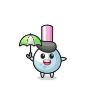 cute cotton bud illustration holding an umbrella vector