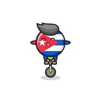 The cute cuba flag badge character is riding a circus bike vector