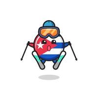 insignia de la bandera de cuba, personaje de mascota como jugador de esquí vector
