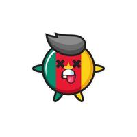 personaje de la linda insignia de la bandera de camerún con pose muerta vector