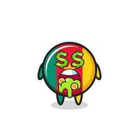 cameroon flag badge character with an expression of crazy about money vector