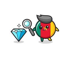 cameroon flag badge mascot is checking the authenticity of a diamond vector