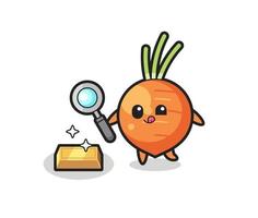 carrot character is checking the authenticity of the gold bullion vector