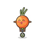 el lindo personaje de zanahoria está montando una bicicleta de circo vector