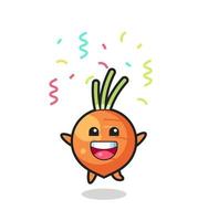 happy carrot mascot jumping for congratulation with colour confetti vector