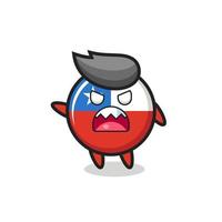 cute chile flag badge cartoon in a very angry pose vector