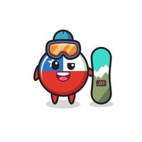 Illustration of chile flag badge character with snowboarding style vector