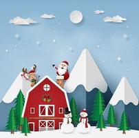 Christmas party with Santa Claus at red house, Merry Christmas vector