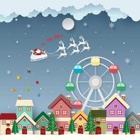 Paper art, Craft style of Santa Claus in town vector