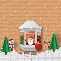 Christmas party with Santa Claus at the window, Merry Christmas vector