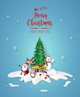 Santa Claus and friends with Christmas gifts, Merry Christmas vector