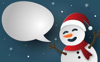 Paper art, Craft style of Snowman with bubble speech for say something vector