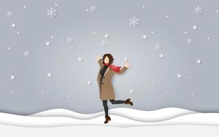 Paper art and craft style of winter season vector