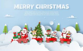 Christmas party on the train with Santa Claus vector