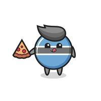 cute botswana flag badge cartoon eating pizza vector