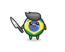 Linda mascota de la insignia de la bandera de Brasil como un psicópata sosteniendo un cuchillo vector