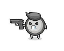 the cute button cell character shoot with a gun vector