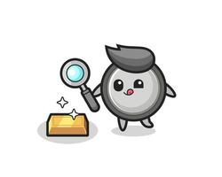 button cell character is checking the authenticity of the gold bullion vector