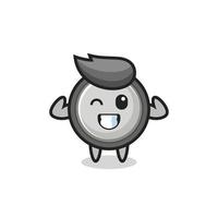 the muscular button cell character is posing showing his muscles vector