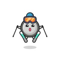 button cell mascot character as a ski player vector