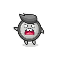 cute button cell cartoon in a very angry pose vector