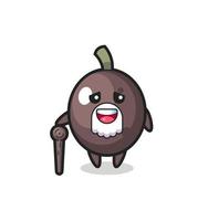 cute black olive grandpa is holding a stick vector