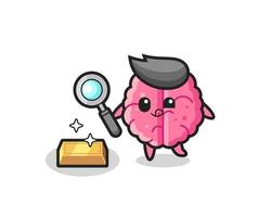 brain character is checking the authenticity of the gold bullion vector