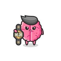 brain mascot character as a MMA fighter with the champion belt vector