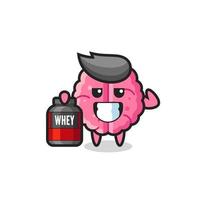 the muscular brain character is holding a protein supplement vector