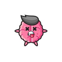 character of the cute brain with dead pose vector