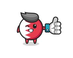 cute bahrain flag badge with social media thumbs up symbol vector