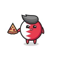 cute bahrain flag badge cartoon eating pizza vector