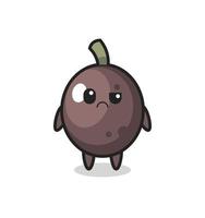 the mascot of the black olive with sceptical face vector