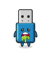 el lindo personaje usb de la unidad flash con vómito vector