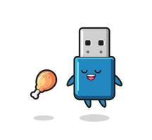 cute flash drive usb floating and tempted because of fried chicken vector