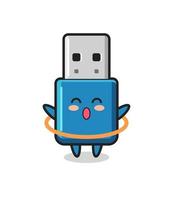 cute flash drive usb cartoon is playing hula hoop vector