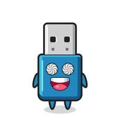 cute flash drive usb character with hypnotized eyes vector