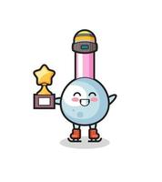 cotton bud cartoon as an ice skating player hold winner trophy vector