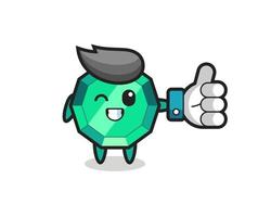 cute emerald gemstone with social media thumbs up symbol vector