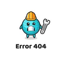 error 404 con la mascota linda pelota de ejercicio vector