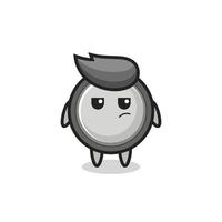 cute button cell character with suspicious expression vector