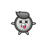 character of the cute button cell with dead pose vector