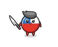 cute chile flag badge mascot as a psychopath holding a knife vector