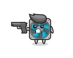 the cute computer fan character shoot with a gun vector