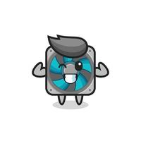 El personaje de fanático de la computadora musculoso está posando mostrando sus músculos vector