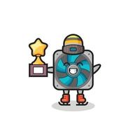 computer fan cartoon as an ice skating player hold winner trophy vector