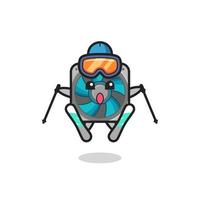 personaje de mascota fanático de la computadora como un jugador de esquí vector