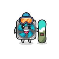 Ilustración del personaje de fan de la computadora con estilo de snowboard vector